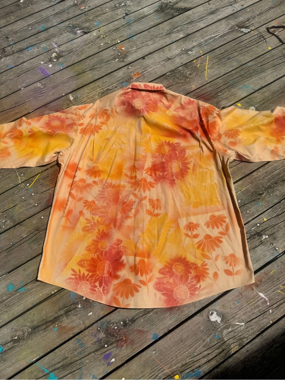 Hand Painted Sunflower Oversized Shacket Women XL 2XL Fall Colors Upcycled Art - Picture 3 of 13